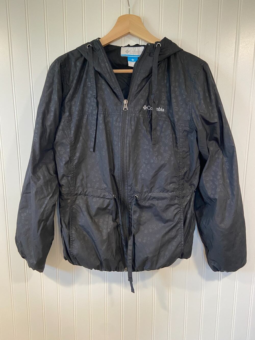 Columbia Windbreaker Jacket Women's Small Black Floral Hooded Lightweight